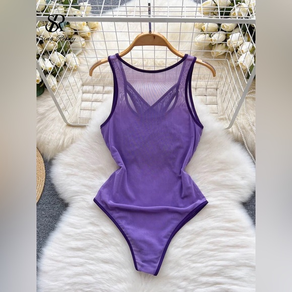 Sheer Mesh Bodysuit | Criss Cross Cutout One Piece - Picture 4 of 6
